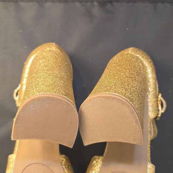SUGAR LEEZA GOLD GLITTER CRISS-CROSS STRAP BLOCK HEEL HEIGHT SANDAL - Picture 13 of 16